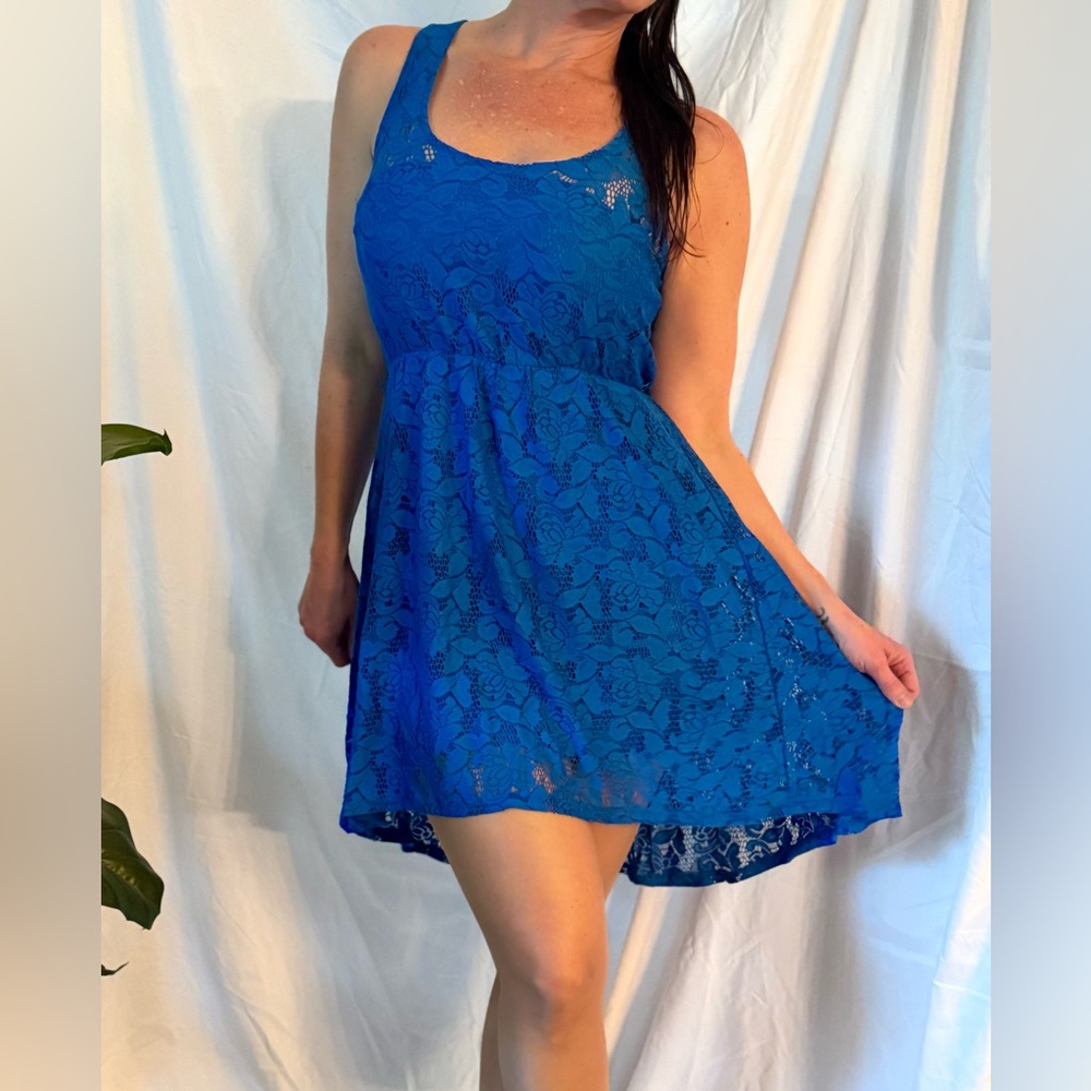 Candies Blue Floral Lace Asymmetrical Dress